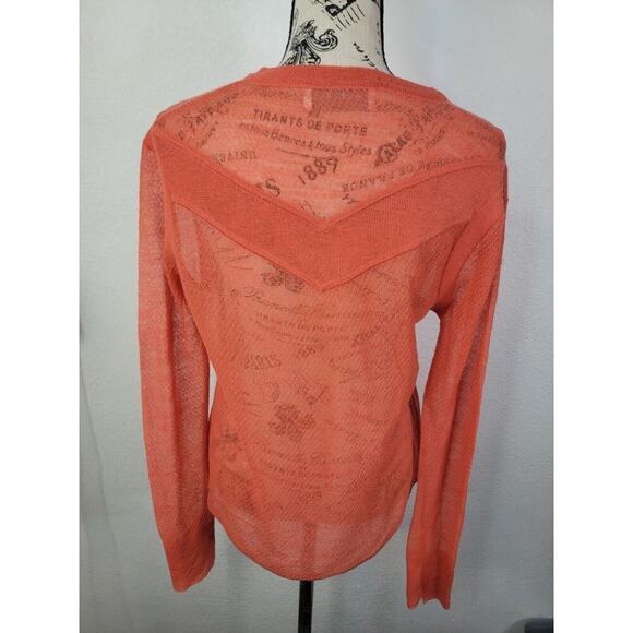 A.L.C Long Sleeves Sheer Top S/M Delicate Knit Crew Neck Orange - Picture 6 of 9